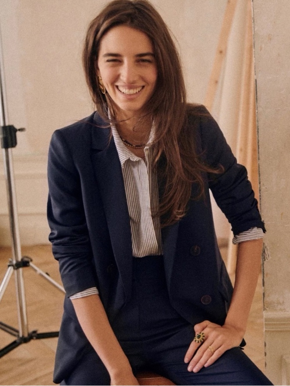 Sezane • Christie Jacket blazer navy blue lightweight wool double breasted